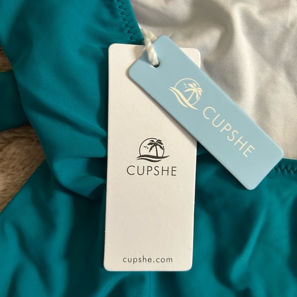 Women’s Cupshe Teal Bowknot One-Piece Swimsuit Size Small NWT - Picture 3 of 5